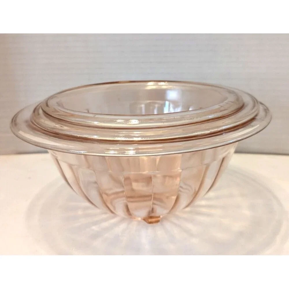Vtg Hazel Atlas Pink Pillar Optic Ribbed Depression Glass Mixing Bowl Set of 3